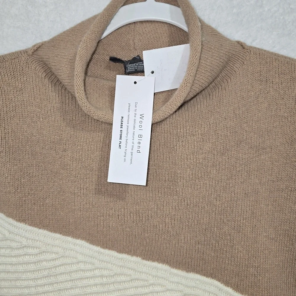 French Connection Patchwork Wool Blend Mock Neck Sweater Pullover Size Small NWT - Picture 3 of 13